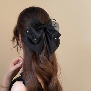 Pince à cheveux élégante à trois couches avec nœud, style français, en métal, pour queue de cheval, accessoire simple et raffiné pour femme, idéal pour les fêtes et mariages - Product Image 4