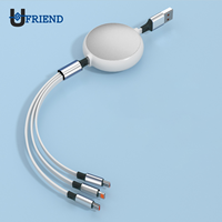 Câble de charge USB extensible 3-en-1, charge rapide 3A pour iPhone, Android, Type-C, ordinateur et appareil photo, 100W