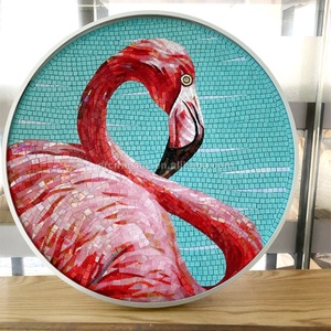 Diseño Artístico Circular de Pájaro Flameante, Decoración para Entrada, Marco Metálico, Mosaico de Pared Personalizado, Mosaico de Vidrio Cortado a Mano, Azulejos Murales - Product Image 3