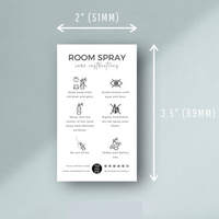 Logotipo personalizado, tarjeta de cuidado en aerosol de lino, instrucciones de cuidado de niebla de tela, ambientador de ropa, instrucciones de advertencia en aerosol, inserto de paquete