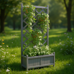 Jardinière en bois gris avec treillis, rectangulaire, élégante, pour extérieur, ornement de jardin, pot de fleurs autoportant - Product Image 2