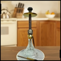 Shisha arabe, tête de lion double face en relief doré, grande shisha en alliage d'aluminium de haute qualité à tube unique de 65 cm