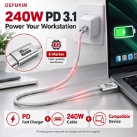 DEFUXIN USB4 Koaksiyel Kablo 1M 80Gbps 240W 16K60Hz USB C - C Örgülü E-Marker'lı Kablo, Thunderbolt 5 MacBook Pro Mac Studio SSD için