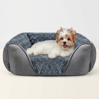 Fabrication sur mesure de tapis pour chien rectangulaires empilables personnalisés en peluche courte brun clair, lit pour petit chien avec oreiller sur 4 côtés