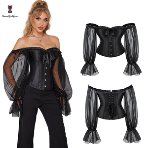 Épaule dénudée à manches longues gothique Corselet mode Satin à lacets désossé Korset surbuste Bustiers Corsets grande taille pour les femmes aux gros seins - Product Image 5