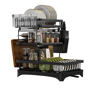 3ชั้นเหนืออ่างล้างจานแผ่นเหล็กที่คว่ำจานและชามที่คว่ำจานเก็บของพร้อมภาชนะใส่เครื่องเทศสำหรับอ่างล้างจาน - Product Image 1