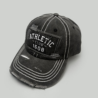 Casquette de baseball vintage en denim délavé et vieilli à 6 panneaux, avec surpiqûres contrastées, patch lettre athlétique, chapeau décontracté, logo personnalisé, ajustable