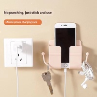 Boîte de rangement murale en plastique à ventouse, support adhésif pour téléphone, étagère de rangement de chevet, support de charge pour téléphone, télécommande