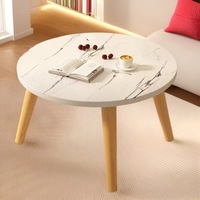 Table basse de luxe ronde minimaliste moderne portable à usage domestique avec cadre en acier et plateau en bois pour le salon