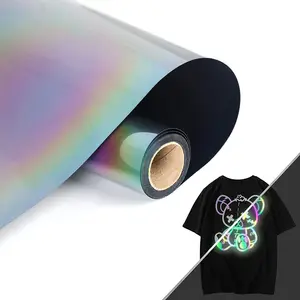 Diylobby 3M Zilver Regenboog Kleur Retro Transparant Htv Vinyl Reflecterende Warmteoverdracht Vinyl Film Roll Ontwerp Voor Kleding