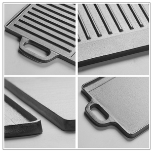 Plaque de cuisson rectangulaire double face en fonte pré-culottée et épaissie, réversible, pour barbecue et camping en extérieur - Product Image 3