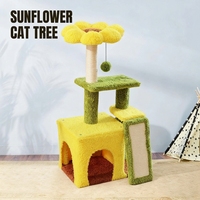 Arbre à chat en forme de tournesol en gros avec poteau à gratter en sisal et niche fermée pour chats d'intérieur et chatons, emballage carton