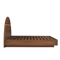 Lit plateforme moderne en noyer noir avec tête de lit cintrée à bord naturel, en bois massif écologique pour chambre à coucher