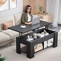 Table basse moderne en panneaux de bois avec hauteur réglable et compartiment de rangement ouvert indépendant pour salon