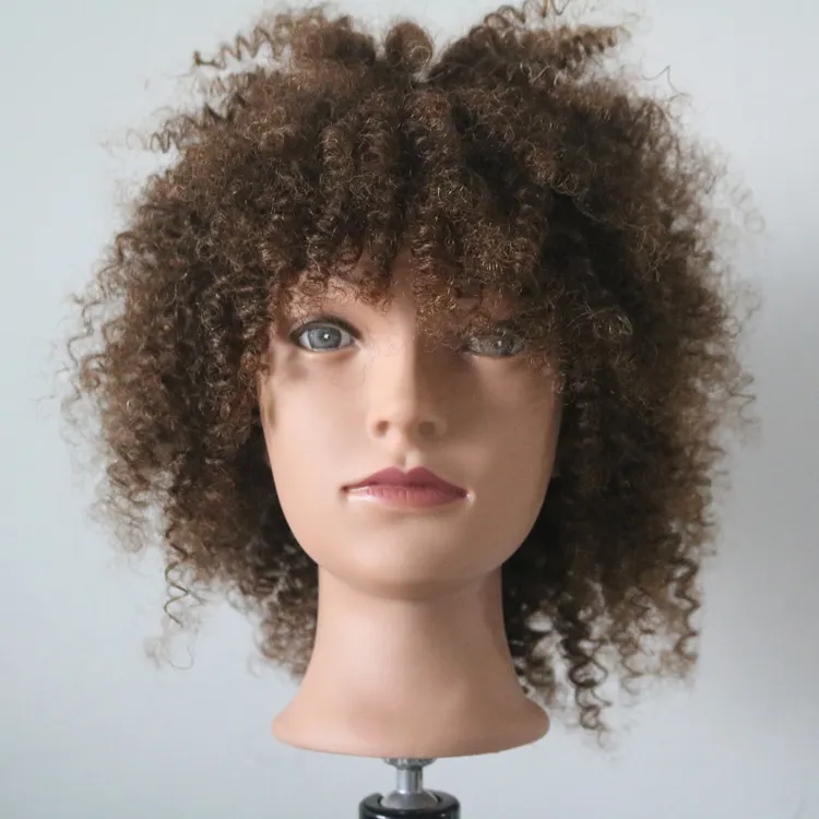 14 "カラー #4 100% 人毛女性トレーニングマネキンヘッド、カーリーヘアウェーブ付き編組練習用