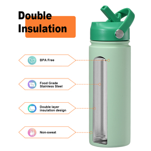 Custom Bpa Free 500 Ml 18 Oz Color-Blocking Stainless Steel Vacuum Wide Mouth <strong>Water</strong> <strong>Bottle</strong> With Leakproof Lid and Flip-Up Straw - Product Image 3