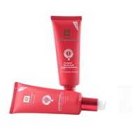 Flacon cosmétique vide en plastique souple rouge de 80g pour crème pour les yeux avec tête de pompe à vide à pression de 40 mm de diamètre