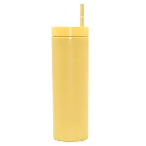 Taza de plástico personalizada de 16oz, taza de viaje mate acrílica de color pastel mate, vasos delgados con pajita