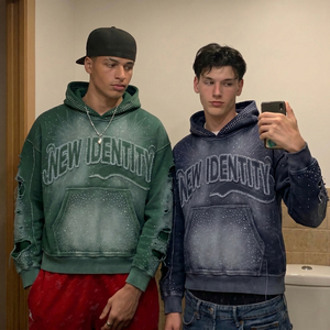 Produttori di Abbigliamento Personalizzato, Felpe <span class=keywords><strong>con</strong></span> <span class=keywords><strong>Cappuccio</strong></span> da Uomo <span class=keywords><strong>con</strong></span> Effetto Lavato, Strass e Ricami, in Grigio e <span class=keywords><strong>Blu</strong></span> <span class=keywords><strong>Scuro</strong></span> - Product Image 1