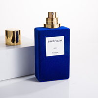 Flacon de parfum pour homme en verre vide personnalisé de luxe, 50 ml, 100 ml, rectangulaire, bleu, avec bouchon