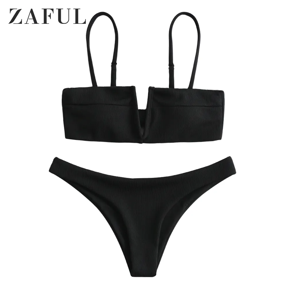 ZAFUL Baju Renang Bikini Berkabel, Pakaian Renang Bikini Wanita Asia Seksi Kerah V Seksi