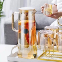 Réservoir à eau moderne en verre borosilicate ambré de 1350 ml, bouteille d'eau froide résistante à la chaleur, avec poignée de théière et de bouilloire