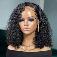 Perruques Courtes Bob Frisées Kinky Pas Chères en Cheveux Humains, Perruques Brésiliennes Sans Colle avec Dentelle Frontale HD Complète pour Femmes Noires, Perruques Frontales en Dentelle HD