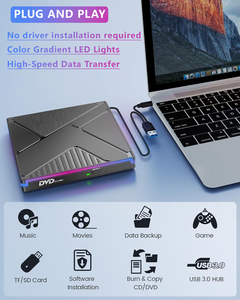 Edd32 Bên Ngoài Ổ Đĩa DVD Loại-C + USB3.0 Ổ Đĩa Miễn Phí Loại Khay Quang Học CD-RW DVD-RW Nhà Văn Burner Cho Wins10 Máy Tính Xách Tay PC Máy Tính - Product Image 3
