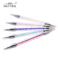 2022 haut de gamme 5 pièces multicolore strass acrylique poignée métal pointillage outils ensemble Double tête Point perceuse Nail Art brosse