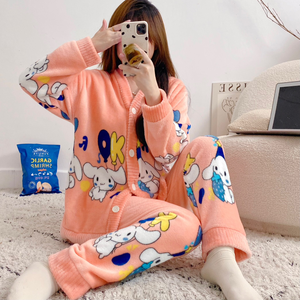 Conjunto de pijamas térmicos de Otoño/Invierno para <span class=keywords><strong>mujer</strong></span>, nueva moda, terciopelo Coral, franela, cierre de cintura elástica, pijamas sexis cálidos para jóvenes - Product Image 3