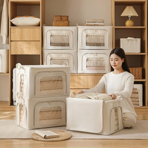 Clothing Organizer <b>Folding</b> <b>Storage</b> <b>Box</b> Rectangle Off White Solid Color Wardrobe Clothes Quilt <b>Storage</b> Solution - Product Image 3
