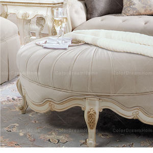 French Antique Luxury Round Stool Solid Wood Fabric Soft <strong>Footstool</strong> <strong>Mid</strong> <strong>Century</strong> Velvet Stool Ottoman Stool - Product Image 3