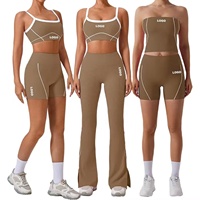 Conjunto Deportivo de 4 Piezas Personalizado OEM, Bra Deportivo de Secado Rápido, Shorts, Leggings Acampanados, Sensación Ligera y Transpirable, para Yoga y Running