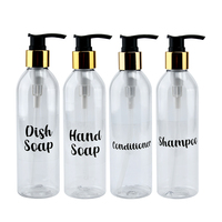 Bouteille en plastique transparente de 250 ml (8 oz) avec logo personnalisé, vide, pour shampoing, après-shampoing, lotion corporelle, savon liquide pour les mains, avec bouchon pompe doré