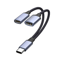 Adaptor USB OTG Tipe C PD 60W Pengisian Cepat Kabel Kepang 2-in-1 untuk Smartphone Tablet Laptop Hubungkan Flash Drive Mouse