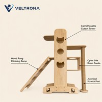 Tour d'activités en bois pour chat avec silhouettes, rampe, poteau en sisal, meuble d'escalade intérieur multi-niveaux, vente en gros