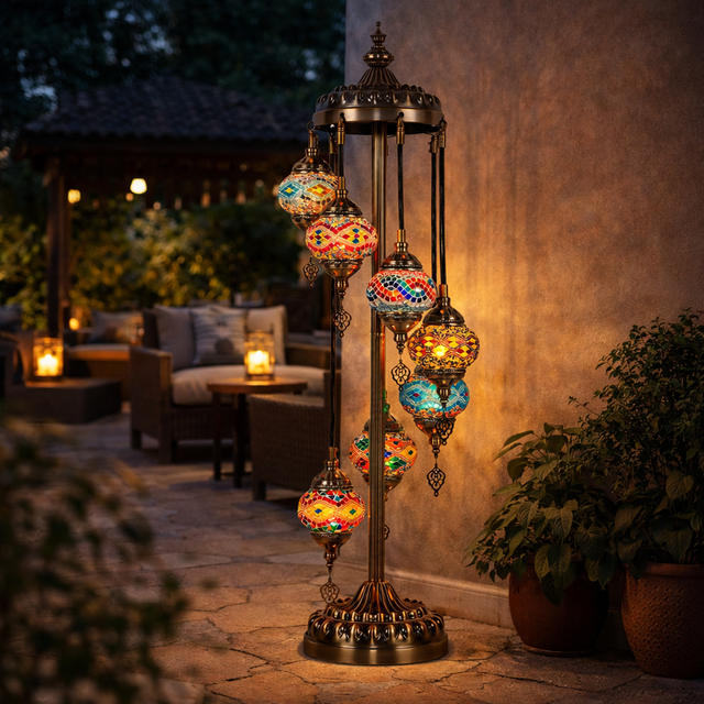 Vintage Turkish Floor Lamp Mosaic Glass LED Standing Light for Living Room Bedroom Decoration