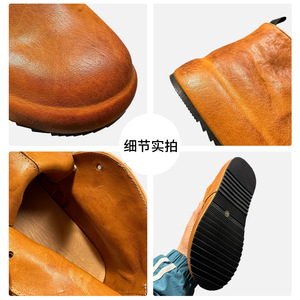 Bottes Martin en cuir lavé pour hommes Qhccid, mi-hautes, à semelle épaisse, rehaussantes, décontractées, marron - Product Image 5