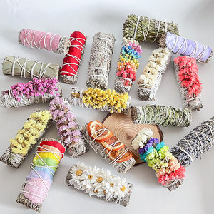 Bouquets de sauge blanche, herbes séchées et fleurs pour fumigation, bâtonnets floraux de sauge naturelle, kit de purification spirituelle, sauge rose pour fumigation et combustion - Product Image 2