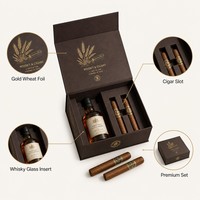 Caja de Regalo Personalizada para Whisky y Cigarros, Caja Rígida Marrón Oscuro con Detalles en Dorado, para Whisky Single Malt y Cigarros