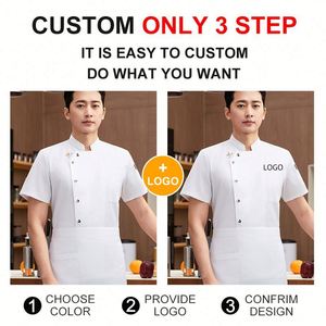Wholesale Restaurant Kitchen Uniform Custom Logo Printing Embroidery High-end Hotel Waiter Clothes <b>Short</b>-sleeved Chef <b>Jacket</b> Men - Product Image 3