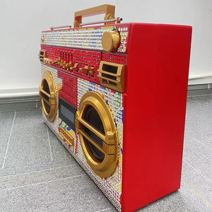 Bocina Portátil Retro Hecha <span class=keywords><strong>a</strong></span> <span class=keywords><strong>Mano</strong></span> con Pedrerí<span class=keywords><strong>a</strong></span>, Cristales, Radio AM/FM, Reproductor de Casete Grande, Regalo - Product Image 3