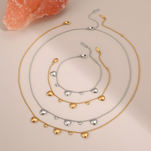 สร้อยคอและกำไลรูปหัวใจชุบสแตนเลส ทันสมัยและใช้งานได้หลากหลาย - ไม่ซีดจาง หรูหราและสง่างาม - Product Image 2