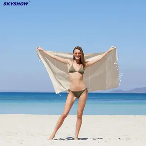 Commercio all'ingrosso di qualità premium custom design peshtemal hammam turco asciugamano da spiaggia coperta con la nappa