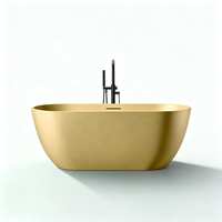 Baignoire autoportante ovale moderne en pierre artificielle dorée de luxe pour salle de bain