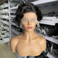 Goodluck Perruque en dentelle complète sans colle en cheveux humains vierges, coupe Pixie courte bouclée style Bob, pour femmes noires