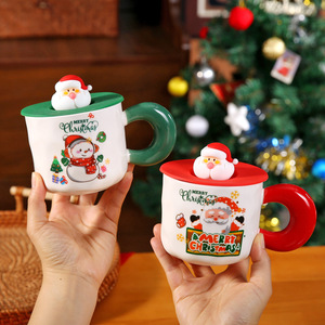 Christmas Santa Mug With Lid Red Green Ceramics Cup Thematic Design <b>Gift</b> Box Set - Product Image 6