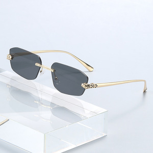 <strong>Cheetah-Pattern</strong> UV400 Decorative Frameless Polygonal Sunglasses Colorful Retro Metal Shades Men Women Wholesale - Product Image 1