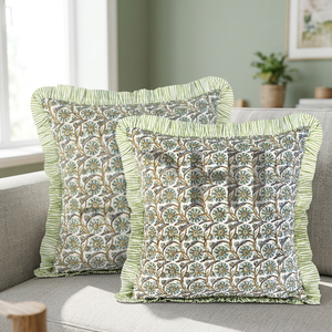 Decorative Bloom Bubbles Floral Ruffle Western Style Customizable Block Print Removable Washable Cotton Luxury Pillow Decor - Product Image 3