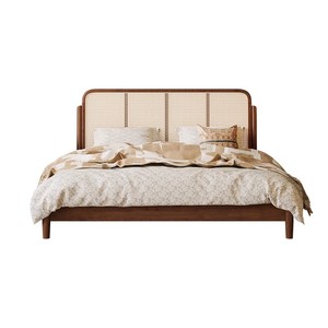 Natural <strong>Rattan</strong> <strong>Bed</strong> <strong>Frame</strong> With Matching Nightstands Easy Assembly for Bedroom Home Decor Minimalist Style Retail Ready Set - Product Image 1